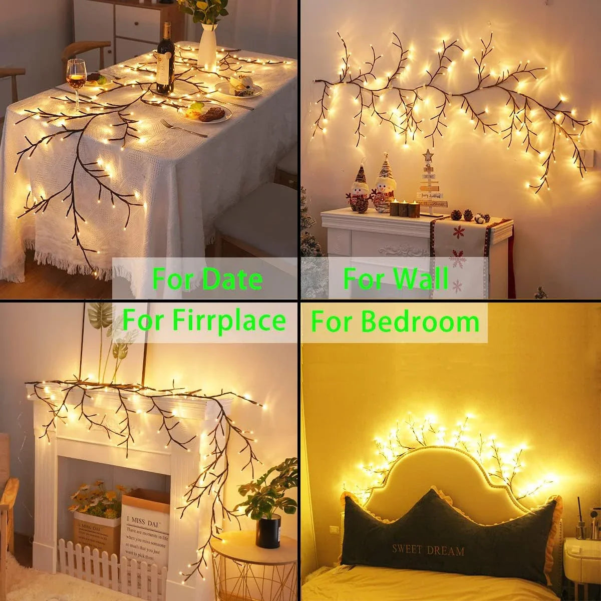 LED Bendable Willow Vine Lights, 8Moeds Rattan Tree Decorative Light, Night Light, For Wall Bedroom Indoor Outdoor Christmas