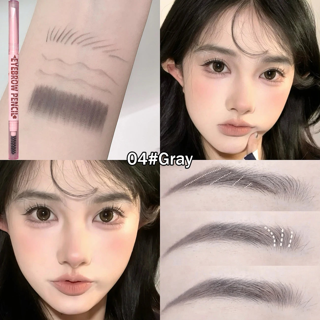 6 Colors Double Head Eyebrow Pencil with Spiral Eyebrow Brush Blade Shaping Brow Natural Smudge-Proof Waterproof Tattoo Pencil