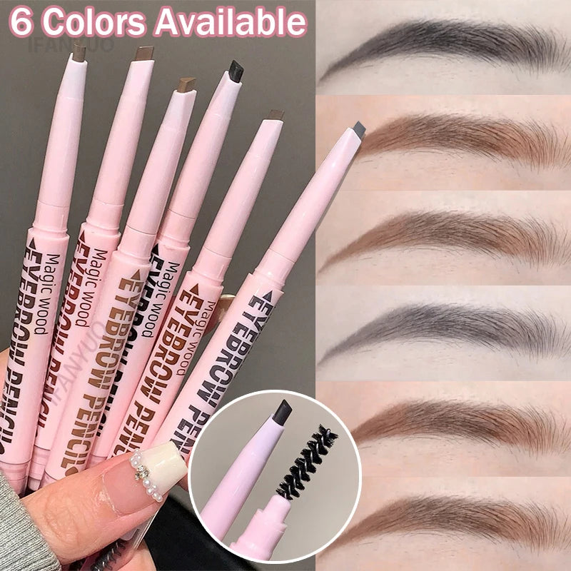 6 Colors Double Head Eyebrow Pencil with Spiral Eyebrow Brush Blade Shaping Brow Natural Smudge-Proof Waterproof Tattoo Pencil
