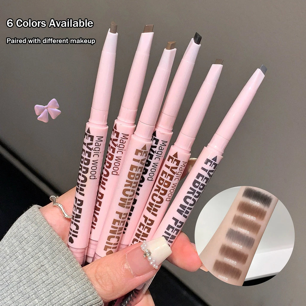 6 Colors Double Head Eyebrow Pencil with Spiral Eyebrow Brush Blade Shaping Brow Natural Smudge-Proof Waterproof Tattoo Pencil