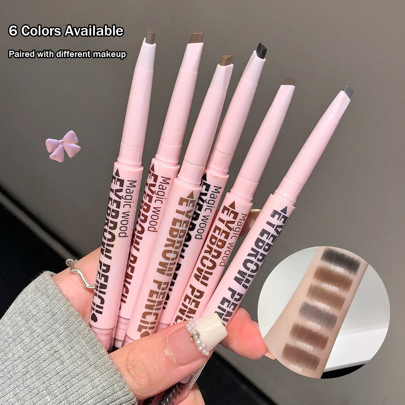 6 Colors Double Head Eyebrow Pencil with Spiral Eyebrow Brush Blade Shaping Brow Natural Smudge-Proof Waterproof Tattoo Pencil