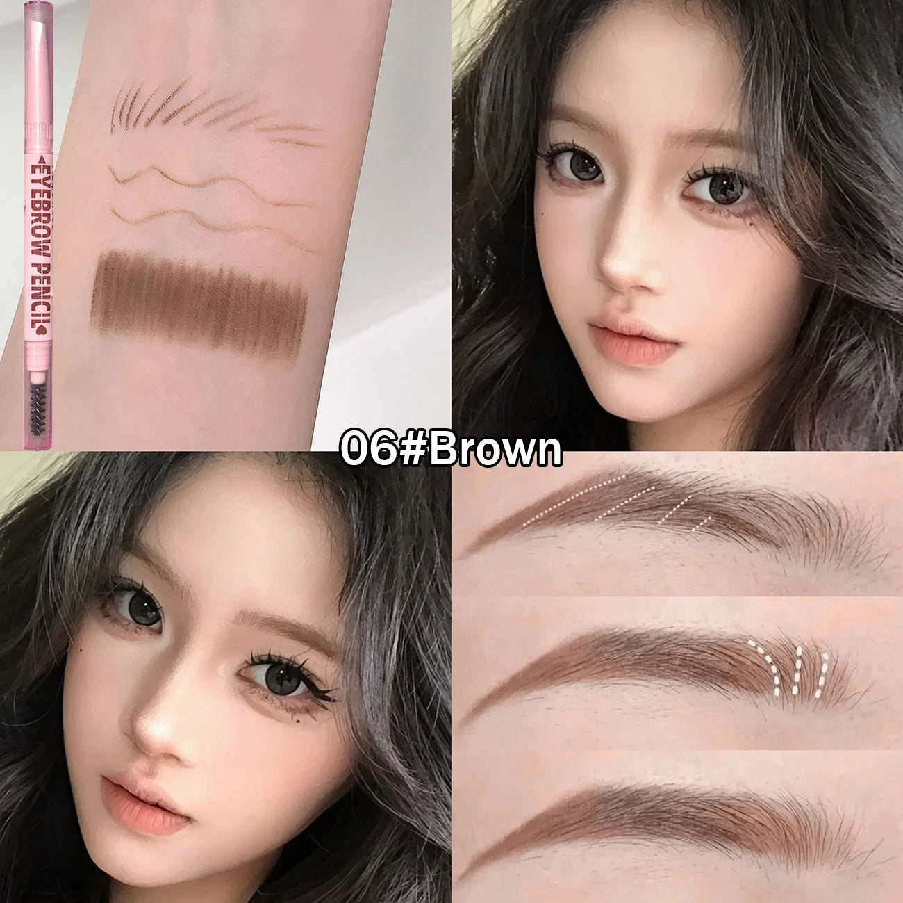 6 Colors Double Head Eyebrow Pencil with Spiral Eyebrow Brush Blade Shaping Brow Natural Smudge-Proof Waterproof Tattoo Pencil