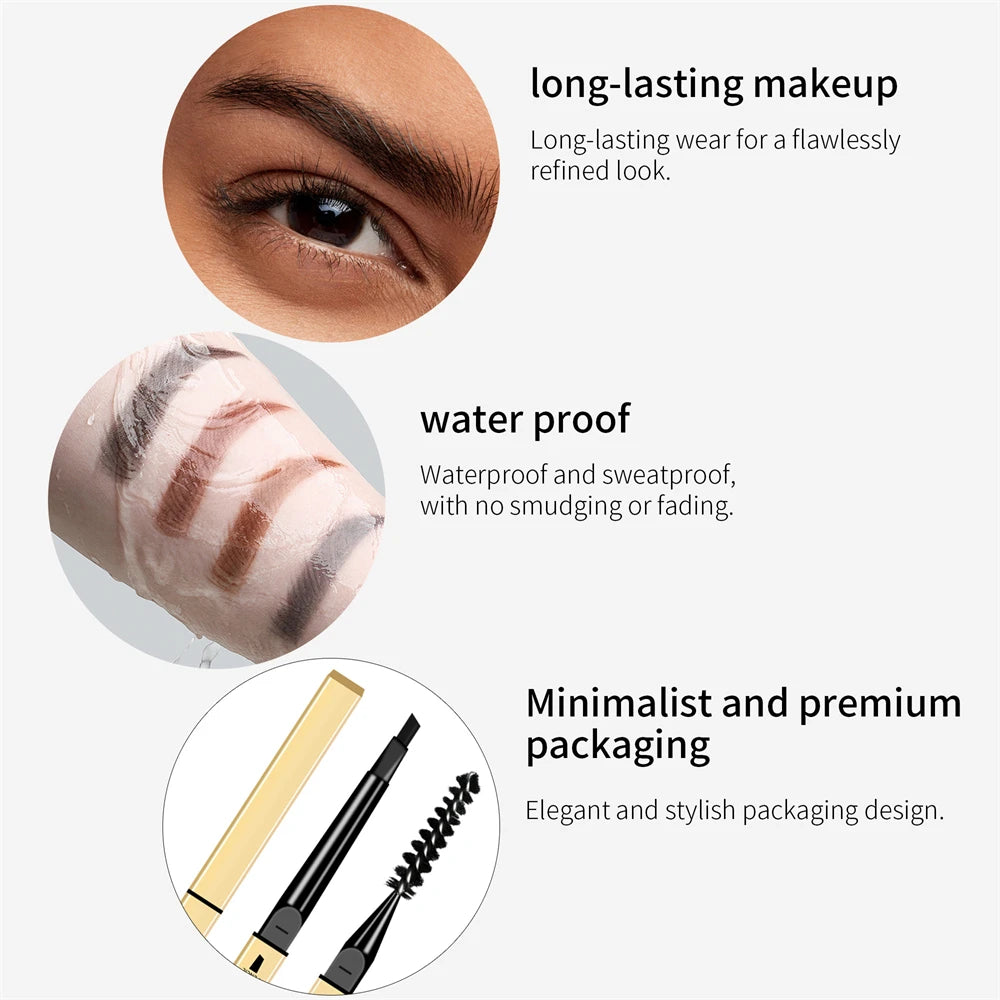2 In 1 Deluxe Golden Strip Eyebrow Pencil Long-Lasting Waterproof for Precise Application Line Color Delicate Makeup