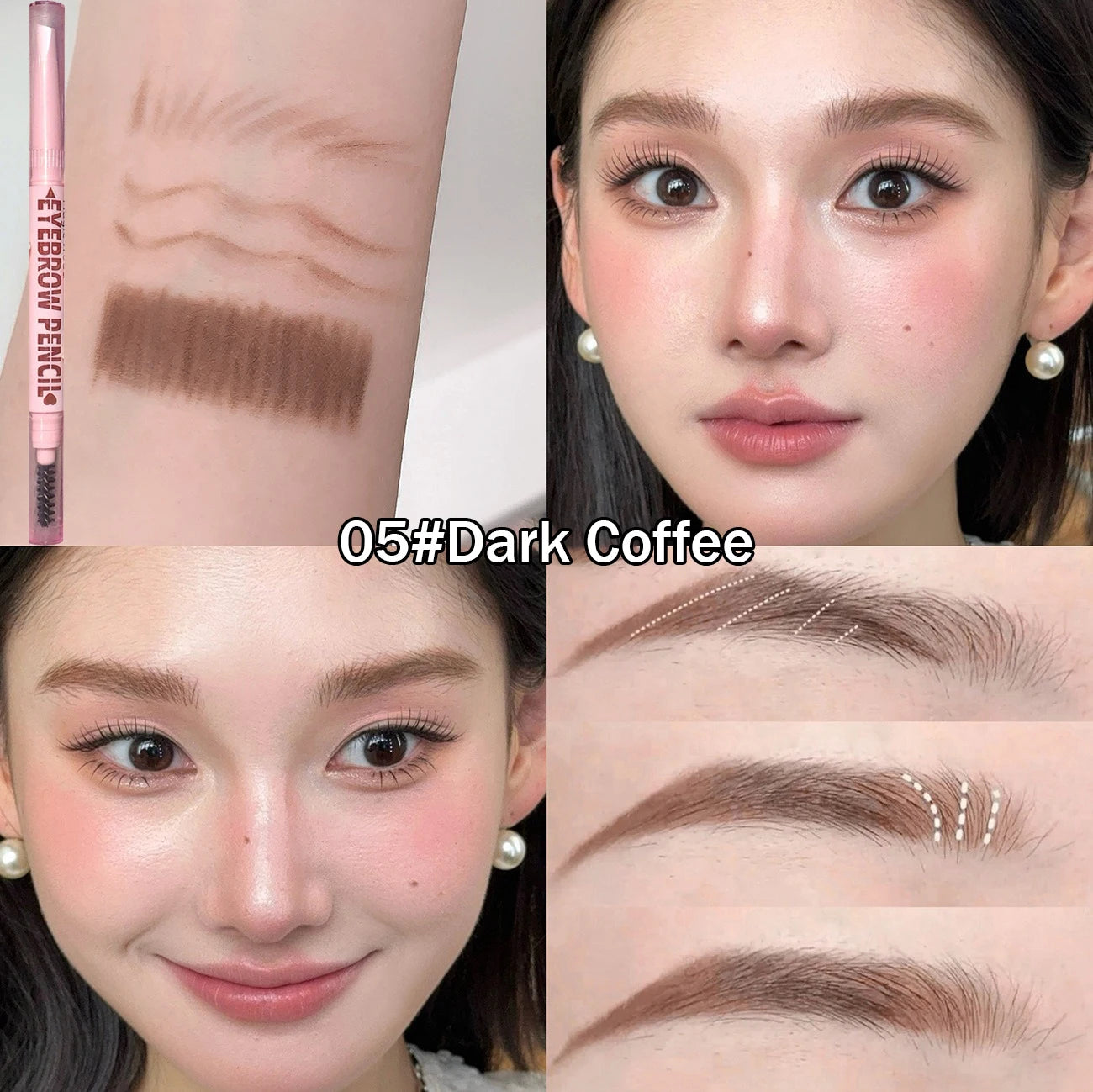 6 Colors Double Head Eyebrow Pencil with Spiral Eyebrow Brush Blade Shaping Brow Natural Smudge-Proof Waterproof Tattoo Pencil