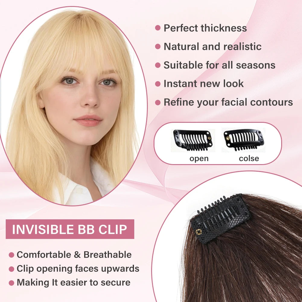 100% Real Human Straight Hair 3D Bangs Side Fringe For Women Natural-Looking Wispy Hair Clip-In Extensions
