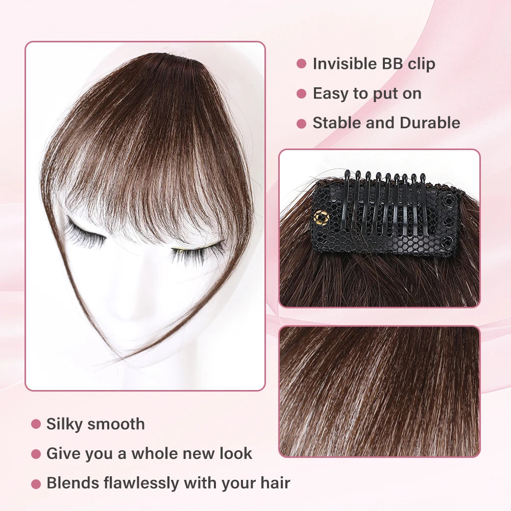 100% Real Human Straight Hair 3D Bangs Side Fringe For Women Natural-Looking Wispy Hair Clip-In Extensions