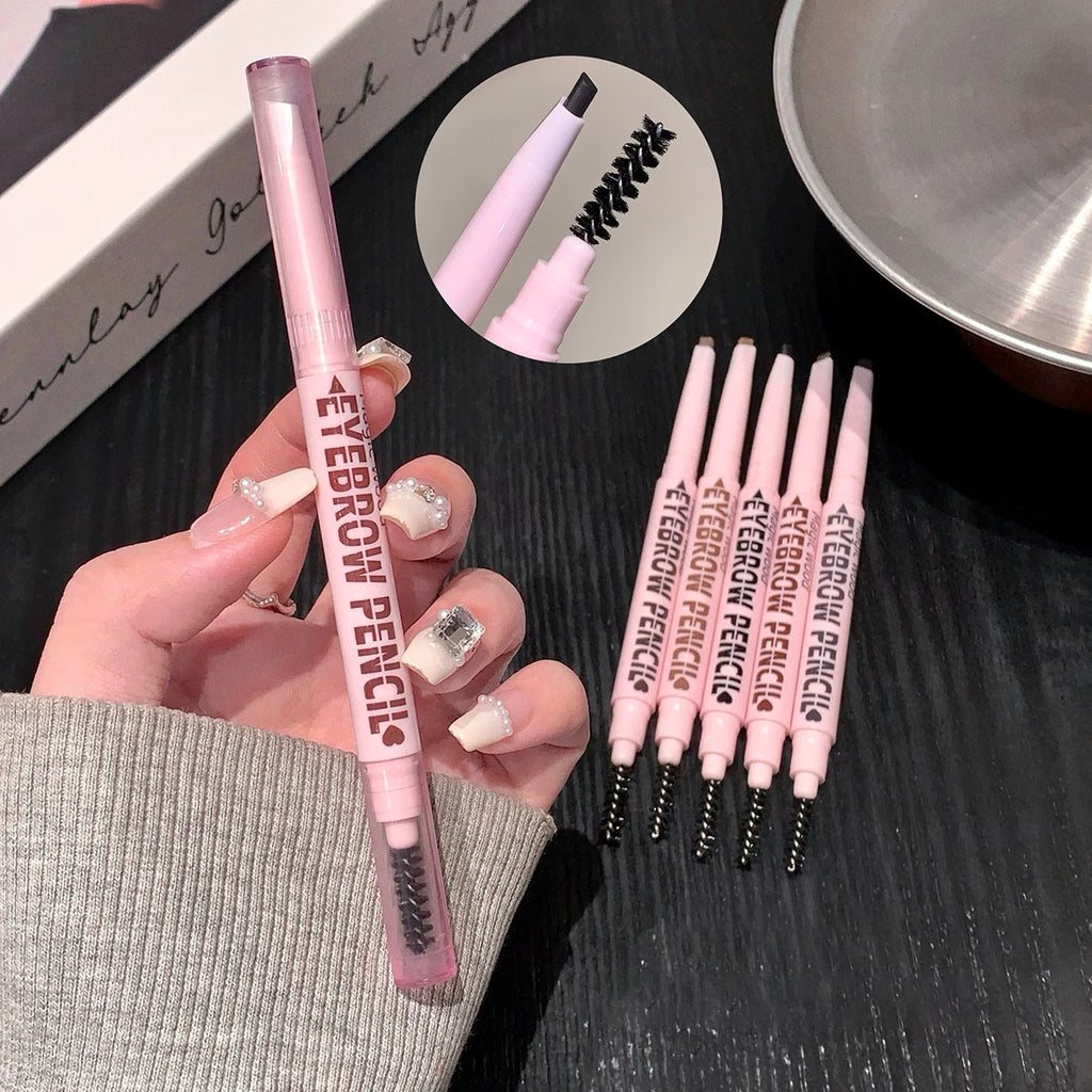 6 Colors Double Head Eyebrow Pencil with Spiral Eyebrow Brush Blade Shaping Brow Natural Smudge-Proof Waterproof Tattoo Pencil