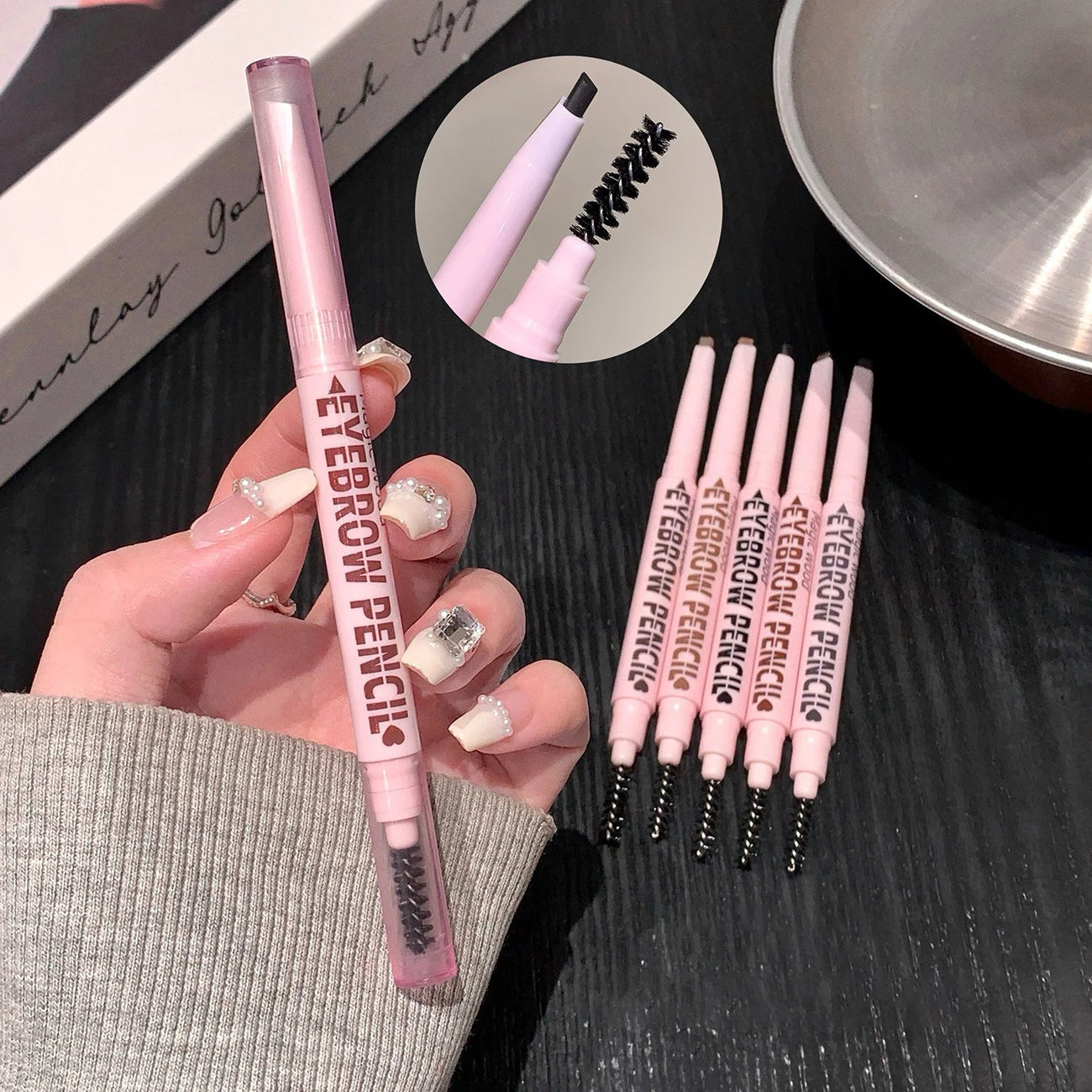 6 Colors Double Head Eyebrow Pencil with Spiral Eyebrow Brush Blade Shaping Brow Natural Smudge-Proof Waterproof Tattoo Pencil