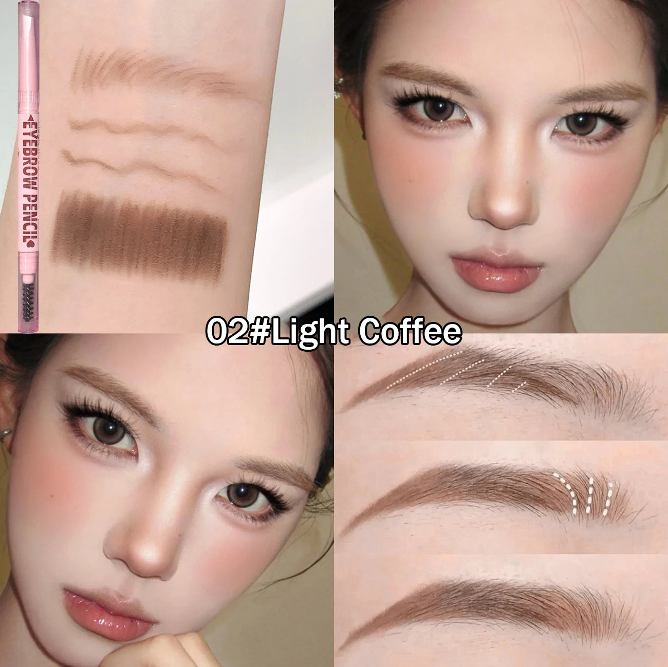 6 Colors Double Head Eyebrow Pencil with Spiral Eyebrow Brush Blade Shaping Brow Natural Smudge-Proof Waterproof Tattoo Pencil