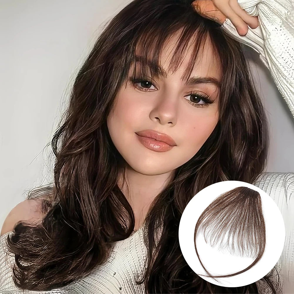 100% Real Human Straight Hair 3D Bangs Side Fringe For Women Natural-Looking Wispy Hair Clip-In Extensions
