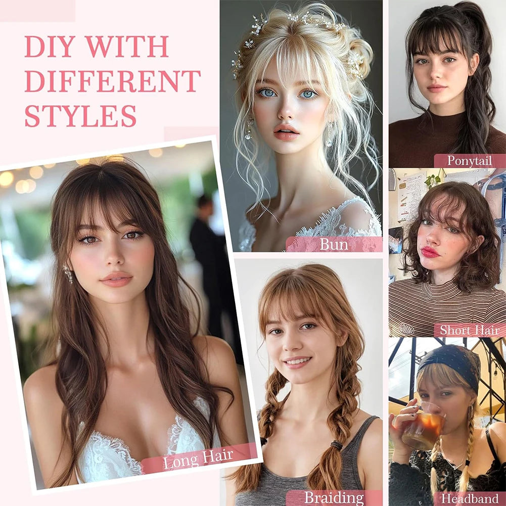 100% Real Human Straight Hair 3D Bangs Side Fringe For Women Natural-Looking Wispy Hair Clip-In Extensions